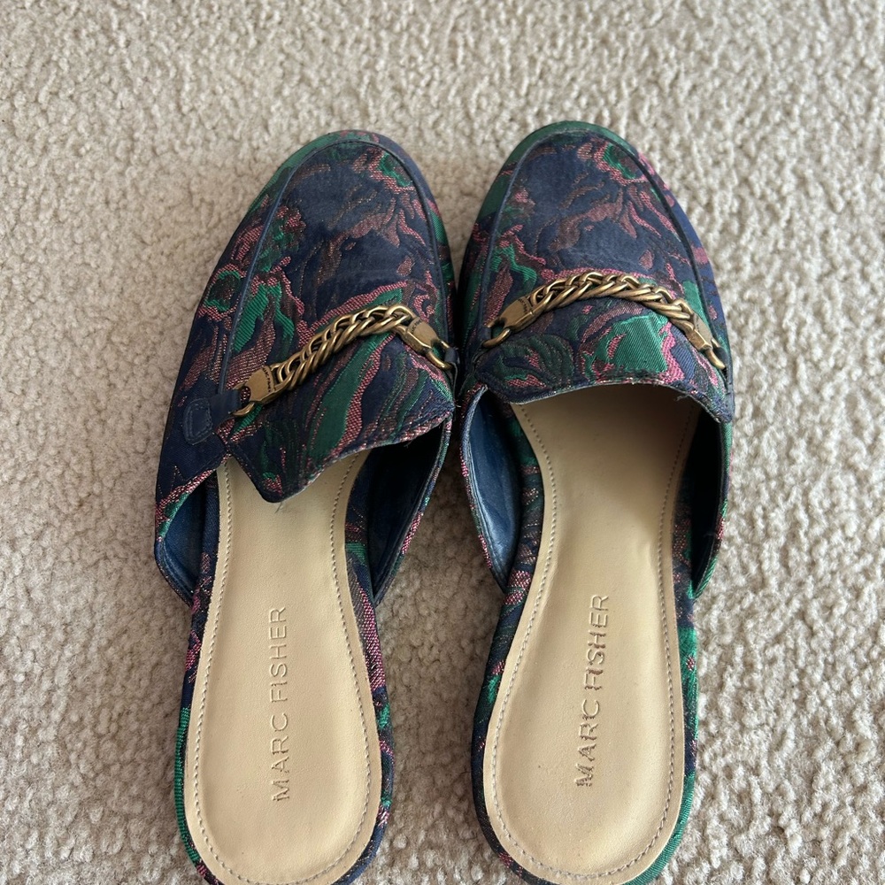 Marc Fisher Women's Blue and Green Loafers with Chain Detail